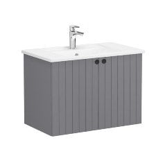 Vitra Root Groove 69284 Lavabo Dolabı, Kapaklı, 80 Cm, Mat Gri, Köşeli Lavabolu